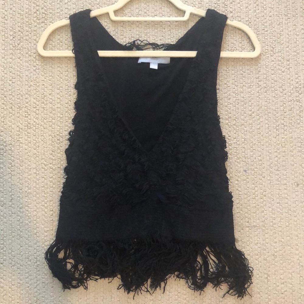 Jonathan Simkhai Size L navy and black fringe crop top
